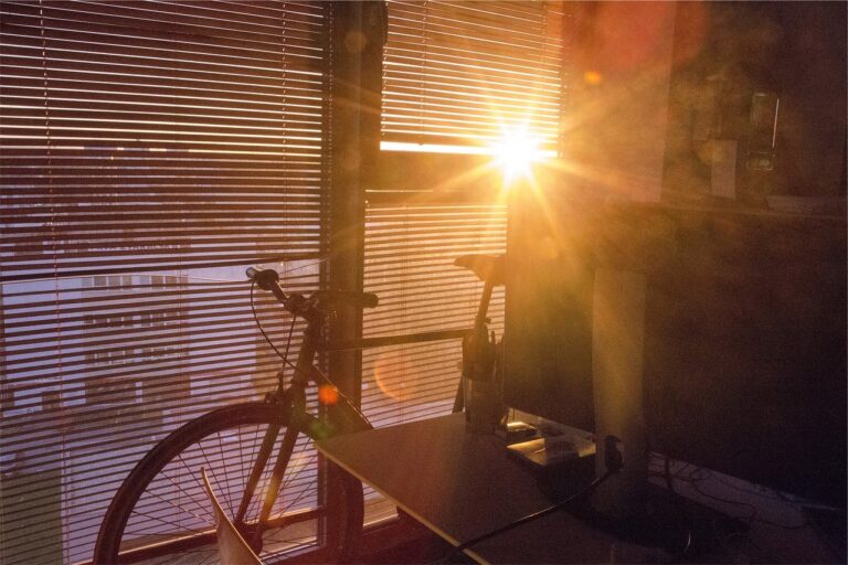 sunlight, nature, window, blinds, bike, bicycle, room, sunrise