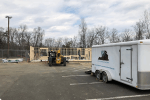 General contractor work trailer on the site of a home build